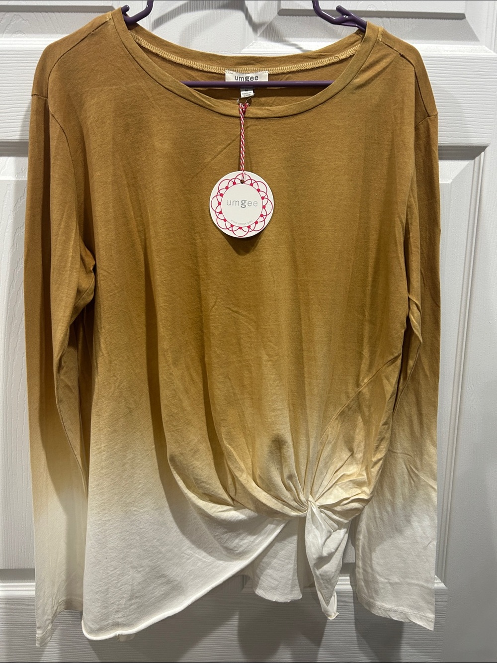 NWT Umgee Mustard to Cream Ombre Long Sleeve Tie-Front Top